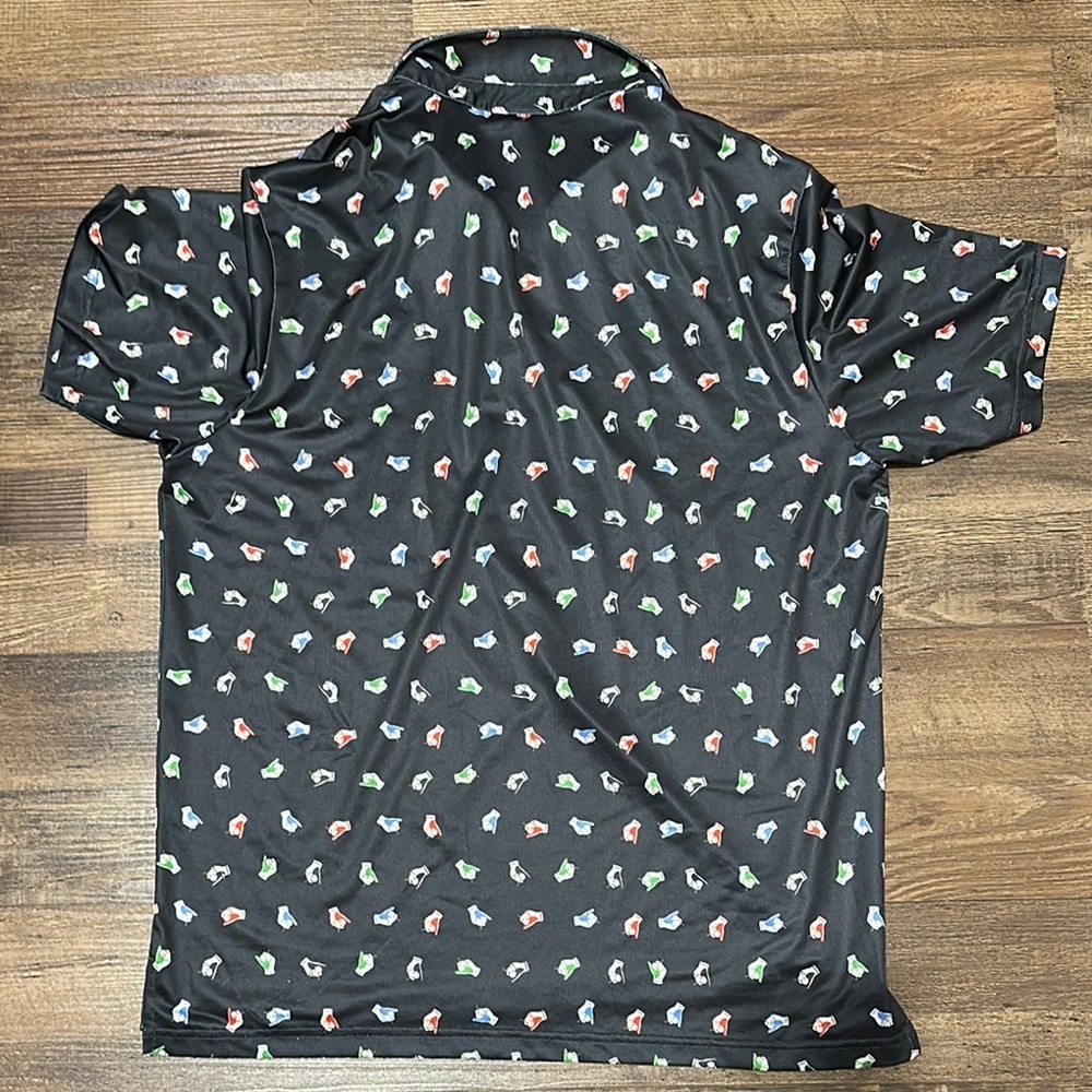 Black Golf Polo Shirt with Colorful glove Pattern - Picture 3 of 7